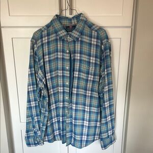Vineyard Vines Men's Blue and White Plaid Shirt